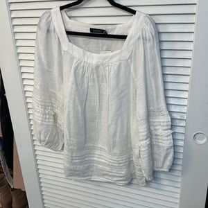 Ralph Lauren white linen square neck, 3/4 length elastic band sleeve. Classic